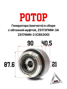 Ротор генератора (магнето) в сборе с обг.муфтой, ZS174MN-3 (CBS300) BMP-moto