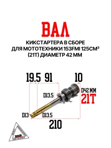 Вал кикстартера в сборе 153FMI 125cm3 (21T) D=42 BMP-moto
