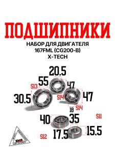 Набор подшипников двигателя 167FML (CG200-B) X-TECH
