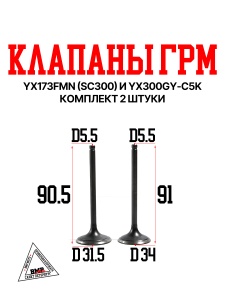 Клапаны ГРМ YX173FMN (SC300) YX300GY-C5K (Комплект 2 шт)