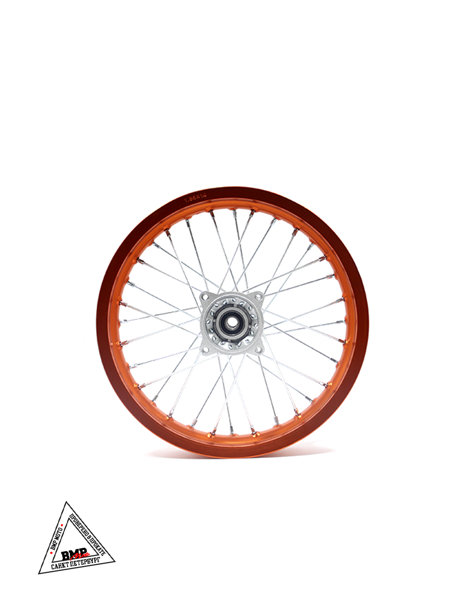 Обод задний 14" (1,85-R14 d=15mm) алюминий/оранжевый (4x100x76/4x92x76) (диск/звезд)