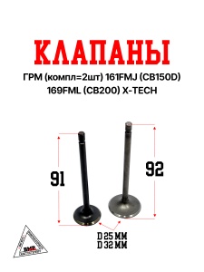 Клапаны ГРМ (компл=2шт) 161FMJ (CB150D) 169FML (CB200) X-TECH