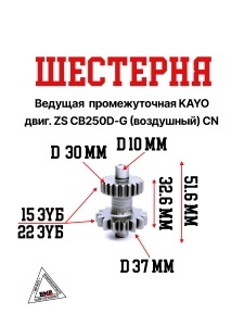 Шестерня промежуточная электростартера KAYO двиг. ZS CB250D-G (воздушный) CN