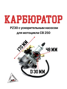 Карбюратор CB250 250см3 (PZ30) с ускорит. насосом (004136)