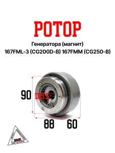 Ротор генератора (магнит) 167FML-3(CG200D-B) 167FMM(CG250-B) 165FML(CBB200) 165FMM(CBB250) 163FML